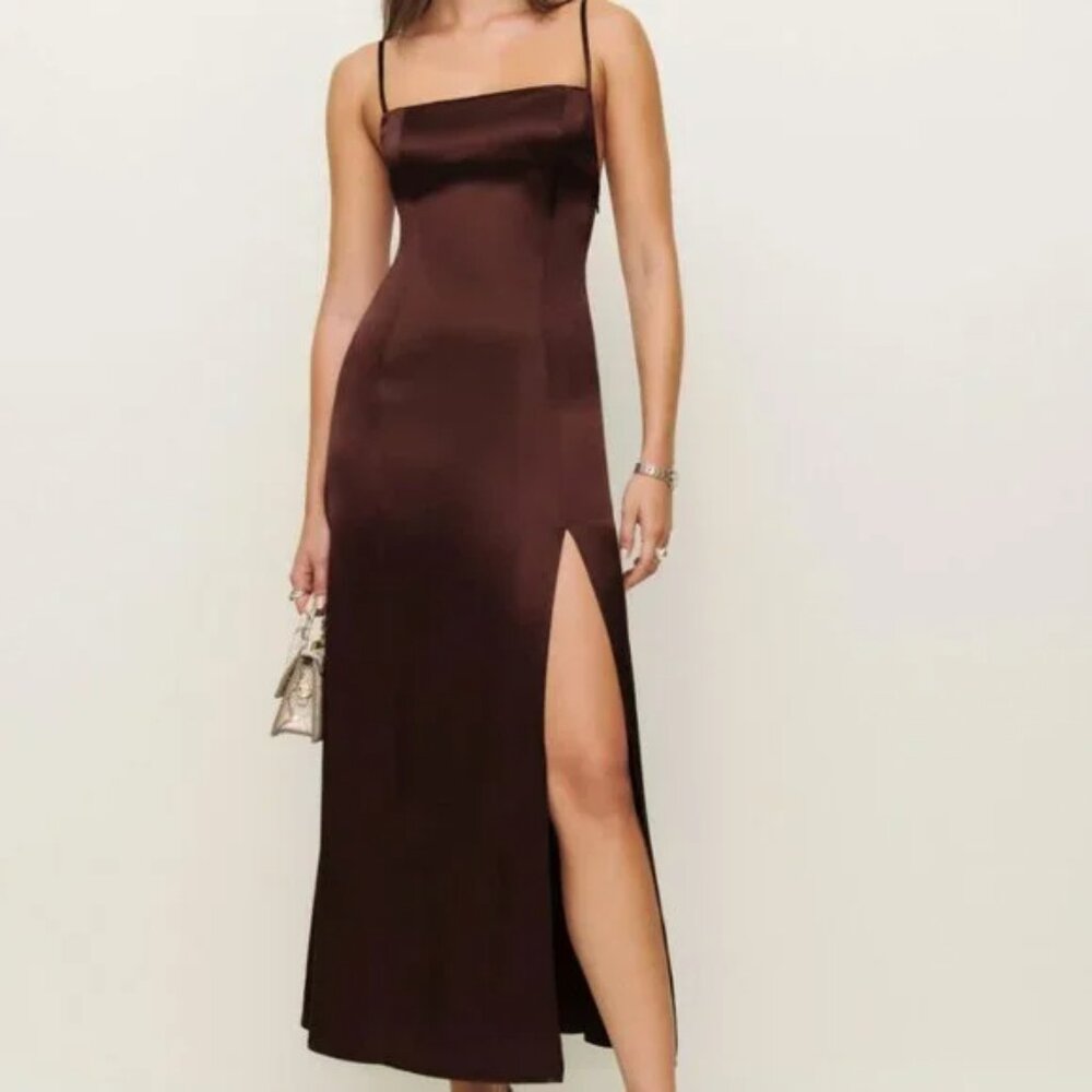 REFORMATION Melina Silk Dress Mahogany